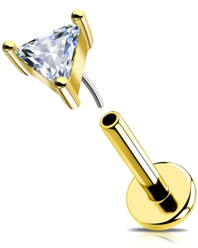 OUFER 16G Gold Helix Piercing Schmuck Threadless Push in Conch Earring Edelstahl 316L Transparente Triangel CZ Knorpel Ohrpiercing Lip Stud für Frauen 6 mm von OUFER