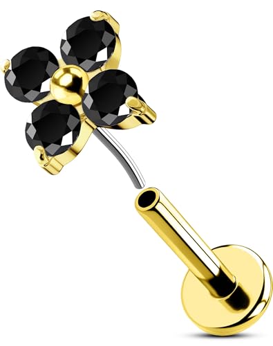 OUFER 16G Gold Helix Piercing Threadless Blume Knorpel Ohrpiercing Edelstahl 316L Tragus Earring Eisen CZ Lip Stud für Frauen 8 mm von OUFER