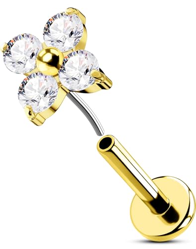 OUFER 16G Gold Helix Piercing Threadless Blume Knorpel Ohrpiercing Edelstahl 316L Tragus Earring Klar CZ Lip Stud für Frauen 8 mm von OUFER