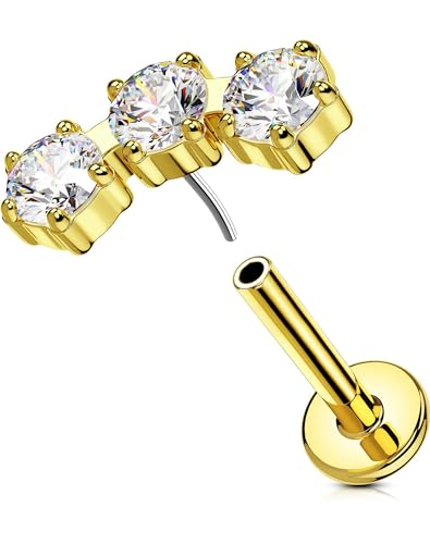OUFER 16G Gold Helix Piercing Threadless Push in Knorpel Ohrpiercing Transparente CZ Tragus Earring Chirurgenstahl 316L Conch Lobe Lip Stud für Frauen 6 mm von OUFER