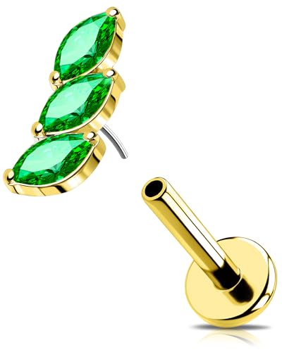 OUFER 16G Gold Knorpel Ohrpiercing Blume Helix Piercing Threadless Push in Edelstahl 316L Conch Earring Grün Marquise CZ Lip Stud für Damen 6 mm von OUFER