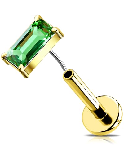 OUFER 16G Gold Knorpel Ohrpiercing Edelstahl 316L Piercing Helix Threadless Push in Conch Ring Grün Rechteck CZ Tragus Earring Lip Stud für Frauen 6 mm von OUFER