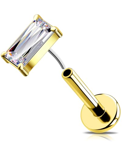 OUFER 16G Gold Knorpel Ohrpiercing Edelstahl 316L Piercing Helix Threadless Push in Conch Ring Transparente Rechteck CZ Tragus Earring Lip Stud für Frauen 6 mm von OUFER