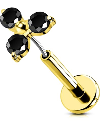 OUFER 16G Gold Ohrpiercing Helix Piercing 316L-Chirurgenstahll Threadless Earring schwarz CZ Knorpel Ohrpiercing 8 mm Conch Piercing Helix Tragus Piercing Helix Ohrringe von OUFER