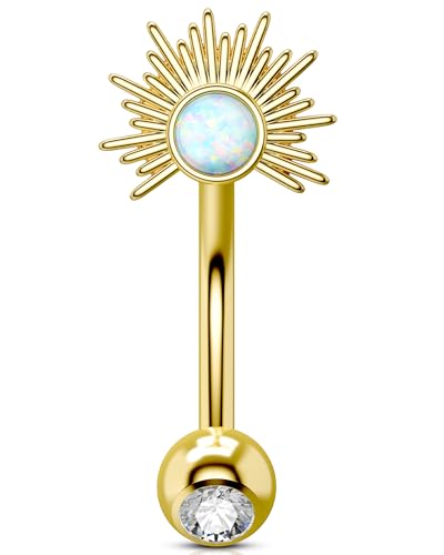 OUFER 16G Gold Rook Piercing Chirurgenstahl 316L Knorpel Curved Barbell Runder Opal Knorpel Ohrpiercing 8 mm Helix Ring für Damen Eyebrow Bar von OUFER