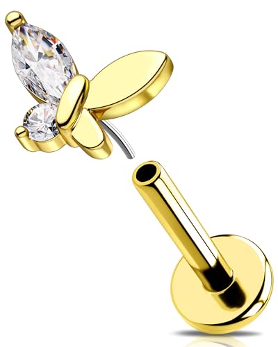 OUFER 16G Gold Schmetterling Helix Ring Edelstahl 316L Threadless Push in Knorpel Ohrpiercing Transparente CZ Conch Tragus Schmuck labret Piercing für Frauen 6 mm von OUFER