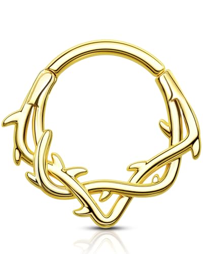 OUFER 16G Gold Vine Septum Piercing Chirurgenstahl 316L Daith Piercing Schmuck Ohrpiercing Helix Septum Clicker für Frauen Knorpel Ohrpiercing 8 mm von OUFER