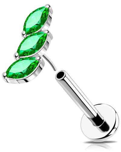 OUFER 16G Helix Earring Threadless Knorpel Ohrpiercing 316L Chirurgenstahl Tragus Piercing Grün Marquise CZ Labret Piercing für Damen 6 mm von OUFER