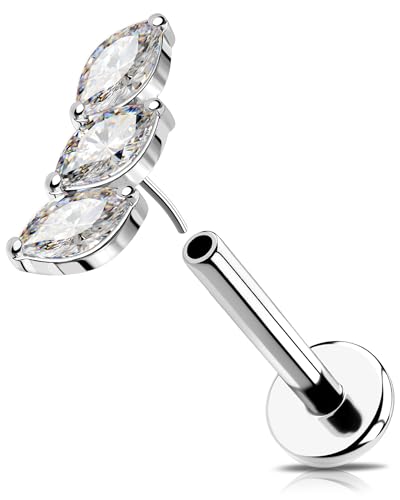 OUFER 16G Helix Earring Threadless Knorpel Ohrpiercing 316L Chirurgenstahl Tragus Piercing Transparente Marquise CZ Labret Piercing für Damen 6 mm von OUFER