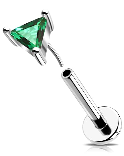 OUFER 16G Helix Piercing 316L-Chirurgenstahl Threadless Earring Grün Triangel CZ Conch Tragus Schmuck Knorpel Ohrpiercing Lip Stud für Frauen 8 mm von OUFER