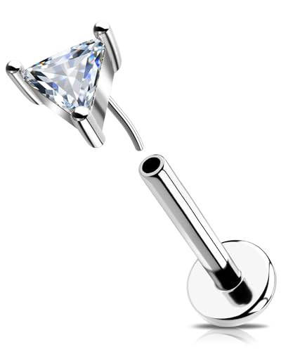 OUFER 16G Helix Piercing 316L-Chirurgenstahl Threadless Earring Transparente Triangel CZ Conch Tragus Schmuck Knorpel Ohrpiercing Lip Stud für Frauen 6 mm von OUFER