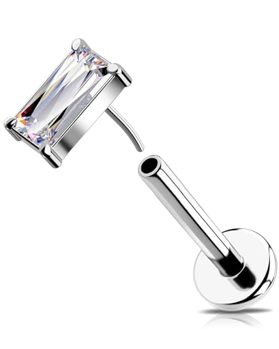OUFER 16G Helix Piercing Threadless Push in Chirurgenstahl 316L Knorpel Ohrpiercing Grün Rechteck CZ Tragus Conch Schmuck Lip Stud für Damen 8 mm von OUFER