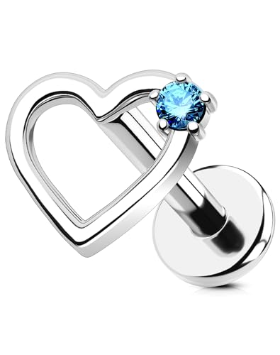 OUFER 16G Herz Knorpel Ohrpiercing Titan G23 Helix Ring Innengewinde Conch Earring 6 mm Blau CZ Körperpiercing für Damen Labret Piercing von OUFER
