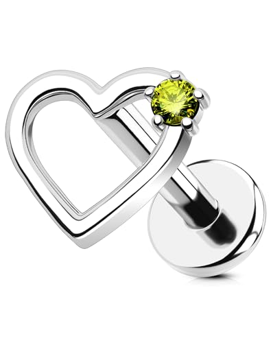 OUFER 16G Herz Knorpel Ohrpiercing Titan G23 Helix Ring Innengewinde Conch Earring 6 mm Grün CZ Körperpiercing für Damen Labret Piercing von OUFER