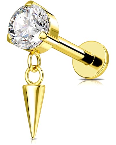 OUFER 16G Innengewinde Gold Helix Piercing Chirurgenstahl 316L Knorpel Ohrpiercing 6 mm Dangle Piercing Conch Ring Klar CZ Tragus Piercing Schmuck für Frauen von OUFER