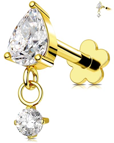 OUFER 16G Innengewinde Gold Knorpel Ohrpiercing Chirurgenstahl 316L Ohrpiercing Helix 6 mm Dangle Conch Piercing Ring Klar CZ Tragus Piercing für Frauen Helix Ring von OUFER