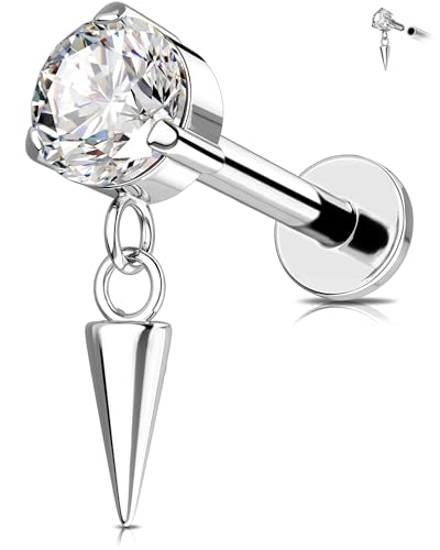 OUFER 16G Innengewinde Helix Piercing Chirurgenstahl 316L Knorpel Ohrpiercing 6 mm Dangle Piercing Conch Ring Klar CZ Tragus Piercing Schmuck für Frauen von OUFER