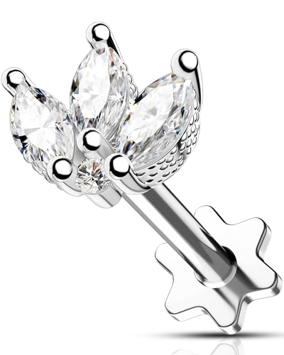 OUFER 16G Innengewinde Helix Piercing Chirurgenstahl 316L Knorpel Ohrpiercing Klar CZ Blume Flach Tragus Conch Lobe Daith Ohrringe Piercing Schmuck für Frauen 8 mm von OUFER