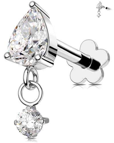 OUFER 16G Innengewinde Knorpel Ohrpiercing Chirurgenstahl 316L Ohrpiercing Helix 6 mm Dangle Conch Piercing Ring Klar CZ Tragus Piercing für Frauen Helix Ring von OUFER