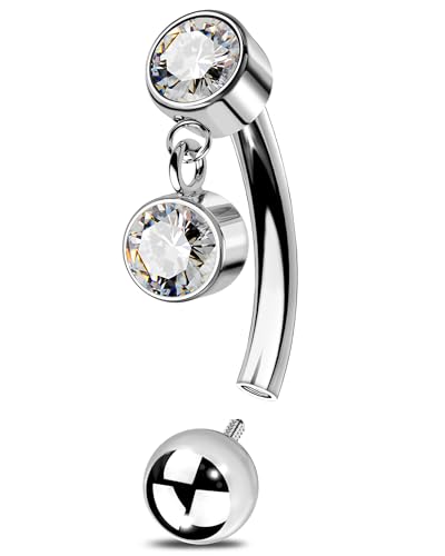 OUFER 16G Rook Piercing Titan G23 Curved Barbell Bar Innengewinde Klar CZ Knorpel Ohrpiercing Eyebrow Ring Helix Earring für Damen Vertical Labret 8 mm von OUFER