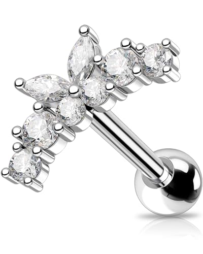 OUFER 16G Schmetterling Conch Piercing Acier Edelstahl 316L Knorpel Ohrpiercing 8 mm Helix Ring Curved Clair CZ Conch Tragus Jewelry Frauen Männer von OUFER