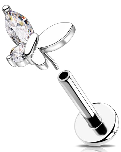 OUFER 16G Schmetterling Helix Ring Edelstahl 316L Threadless Push in Knorpel Ohrpiercing Transparente CZ Conch Tragus Schmuck labret Piercing für Frauen 6 mm von OUFER