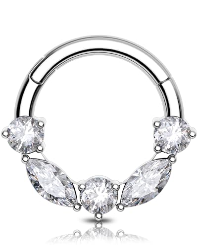 OUFER 16G Septum Piercing Chirurgenstahl 316L Daith Piercing Schmuck 8 mm Septum Clicker Klar CZ Knorpel Ohrpiercing Helix Piercing für Frauen Hinged Segment von OUFER