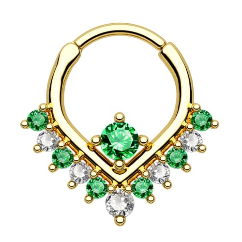 OUFER 16G Vförmig Septum Piercing Chirurgenstahl 316L Grüner CZ Daith Helix Ring Schmuck 10 mm Gold Septum Clicker für Frauen Knorpel Ohrpiercing von OUFER
