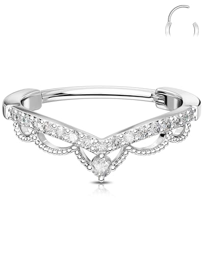 OUFER 16G Vförmig Septum Ring Chirurgenstahl 316L Klar CZ Daith Piercing Schmuck Helix Earring 8 mm Septum Clicker für Damen Knorpel Ohrpiercing von OUFER