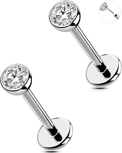 OUFER 18G 2PCS Nasenpiercing Chirurgenstahl 316L Nasen Piercing Threadless Knorpel Ohrpiercing Tragus Ring Klar 3 mm CZ Helix Earring für Damen 10 mm Lip Stud OUFER 18G 2PCS Nasenpiercing Chirurgenstahl 316L Nasen Piercing Threadless Knorpel Ohrpiercing Tragus Ring Klar 3 mm CZ Helix Earring für Damen 10 mm Lip Stud von OUFER