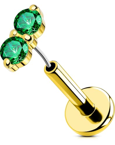 OUFER 18G Gold Nasen Piercing Nas 316L-Chirurgenstahll Threadless Nose Ring Klar Grüner CZ Helix Earring für Frauen 8 mm Lip Stud Conch Piercing von OUFER