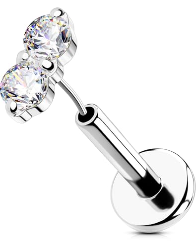 OUFER 18G Nasenpiercing 316L-Chirurgenstahll Nasenring Threadless Labret Piercing Klar CZ Helix Earring für Frauen 6 mm Conch Lobe Lip Stud von OUFER