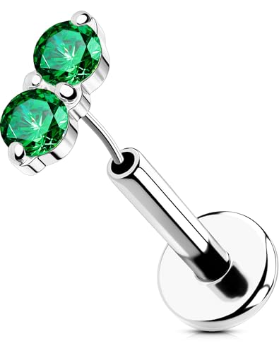 OUFER 18G Nasenpiercing 316L-Chirurgenstahll Nasenring Threadless Labret Piercing Klar Grüner CZ Helix Earring für Frauen 8 mm Conch Lobe Lip Stud von OUFER