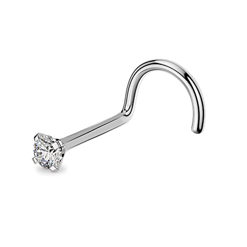 OUFER 20G 0.8mm Titan Nasenpiercing Ring Nasenring S Form Star CZ Nasen Piercing Nase Nostril Twist Stecker Dünn Nasenstecker Nasenspirale Schmuck Nose Ring Screw 2mm Jewellery Women von OUFER