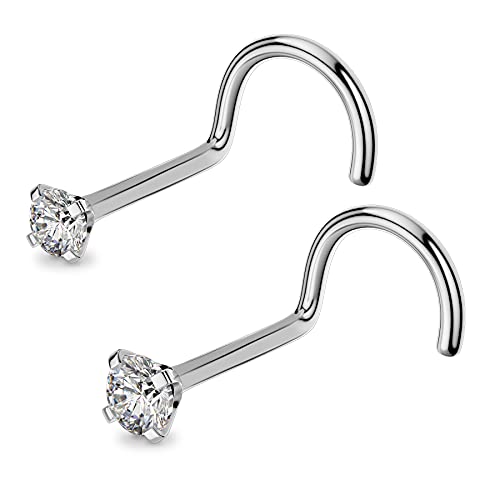 OUFER 20G 0.8mm 2stk Titan Nasenpiercing Ring Nasenring S Form Heart CZ Nasen Piercing Nase Nostril Twist Stecker Dünn Nasenstecker Nasenspirale Schmuck Nose Ring Screw 2mm Jewellery Women von OUFER
