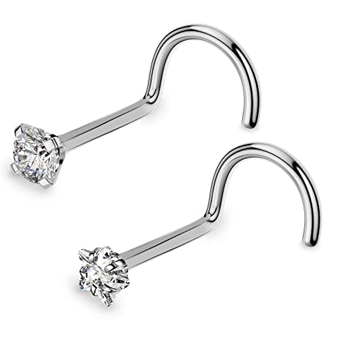 OUFER 20G 0.8mm 2stk Titan Nasenpiercing Ring Nasenring S Form Star CZ Nasen Piercing Nase Nostril Twist Stecker Dünn Nasenstecker Nasenspirale Schmuck Nose Ring Screw 3mm Jewellery Women von OUFER