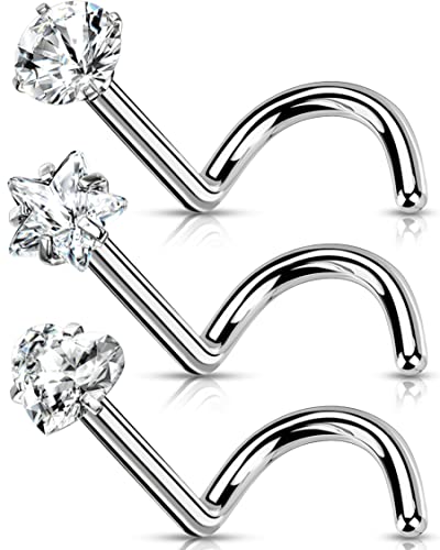 OUFER 3stk 20G 0.8mm Titan Nasenpiercing Ring Nasenring S Form Heart CZ Nasen Piercing Nase Nostril Twist Stecker Dünn Nasenstecker Nasenspirale Schmuck Nose Ring Screw 3mm Jewellery Women OUFER 3stk 20G 0.8mm Titan Nasenpiercing Ring Nasenring S Form Heart CZ Nasen Piercing Nase Nostril Twist Stecker Dünn Nasenstecker Nasenspirale Schmuck Nose Ring Screw 3mm Jewellery Women von OUFER