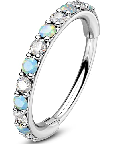 OUFER 20G Clicker Nasenpiercing Chirurgenstahl 316L Helix Piercing Transparentes CZ und Opal Knorpel Ohrpiercing für Frauen 8 mm Nose Hoop von OUFER