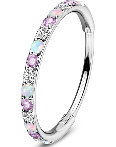 OUFER 20G Clicker Nasenpiercing Chirurgenstahl 316L Nasenring Transparente Violett CZ und Opal Helix Piercing Nose Hoop Knorpel Ohrpiercing für Frauen 6 mm von OUFER