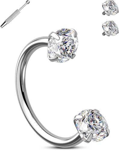 OUFER 20G Horseshoe Nasenpiercing Chirurgenstahl 316L, Innengewinde Nostril Piercing Ring, 2 CZ-Kugeln, 1 Piercing-Kugelgreifer Nasenring Knorpel Ohrpiercing Transparente CZ für Damen 8 mm von OUFER