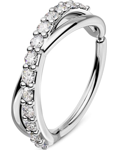 OUFER 20G Nose Hoop Clear CZ Seamless Open Nose Piercing 8 mm Helix Hoop Rook Earring Cartilage Earring Double Line Nose Ring Body Piercing Jewellery for Women von OUFER