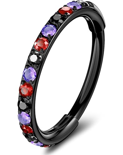 OUFER 20G Schwarzer Nasenring, 316L Chirurgenstahl Scharniersegmentring, Lila Rot CZ Helix Piercingschmuck, Lippenknorpel Tragus Rook Daith Conch Ohrring für Damen 6mm von OUFER