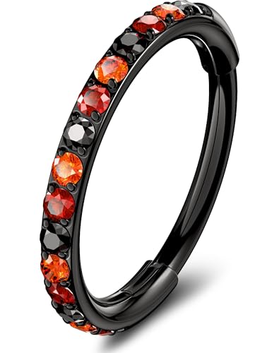 OUFER 20G Schwarzer Nasenring, 316L Chirurgenstahl Scharniersegmentring, Roter CZ Helix Piercingschmuck, Lippenknorpel Tragus Rook Daith Conch Ohrring für Damen 7mm von OUFER