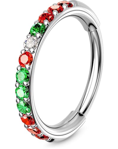 OUFER 20G Weihnachten Nasenring Edelstahl 316L Nasen Hoop Scharniert Segment Nase Piercing Transparente Red Green CZ Clicker Helix Tragus Körperpiercing für Damen 6 mm von OUFER
