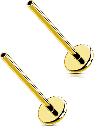 OUFER 2PCS 16G Gold Threadless Post Titan G23 Ersatz Bar für Flat Back Ohrring Tragus Stud Conch Lobe Lip Ring Piercing Schmuck für Frauen 8 mm von OUFER