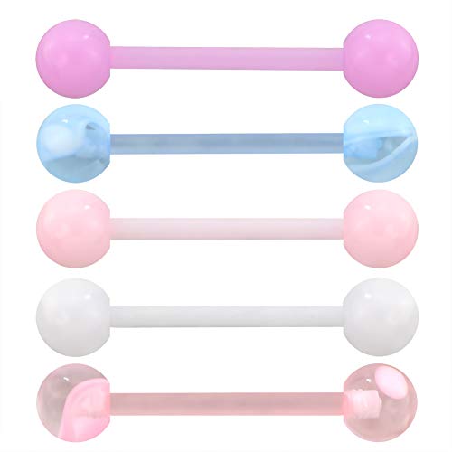 NA OUFER 5PCS Tongue Barbells 14G Acrylic Tongue Piercing Jewellery Candy Color Tounge Bars Tongue Piercing Jewellery Tongue Rings for Women pink… von NA