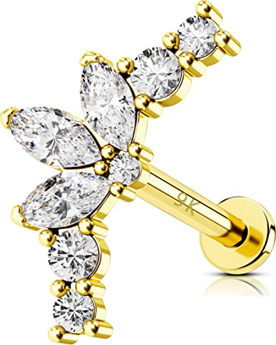 OUFER 9ct Gold Ohrpiercing Helix Piercing Conch Ring 16G Sparkly CZ Internally Thread Flat Lippe Lippenpiercing Labret Tragus Ohrringe Ohr Studs Cartilage Knorpel Ohrstecker Schmuck Women von OUFER