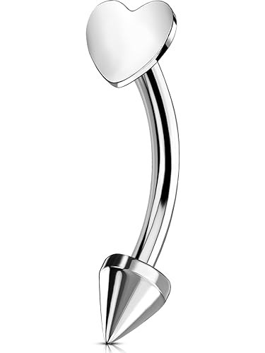 OUFER G23 Titanium Curved Barbell - Rook, Daith, Helix & Cartilage Ear Piercing - 16G, 8 mm Bar - Vertical Labret & Lower Lip Piercing - Orbital, Conch, Tragus & Eyebrow - Heart & Arrows - Women & Men von OUFER