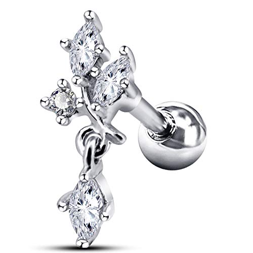 OUFER Helix Piercing Ohrpiercing 16G Piercing Knorpel aus 316L Chirurgenstahl Anhänger Kronleuchter Weinrebe mit kubischem Zirkon Piercing Tragus Ohrringe Damen Ring Schmuck Piercing 6 mm, Edelstahl, von OUFER