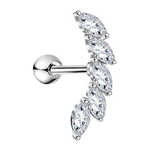 OUFER 16G Piercing Helix Ohrring Oval CZ Silber Conch Piercing Ring Ohr Tragus Stud Ohrringe Chirurgenstahl Ohrpiercing Knorpel Frauen Schmuck Unisex Kinder Herren - Edelstahl von OUFER